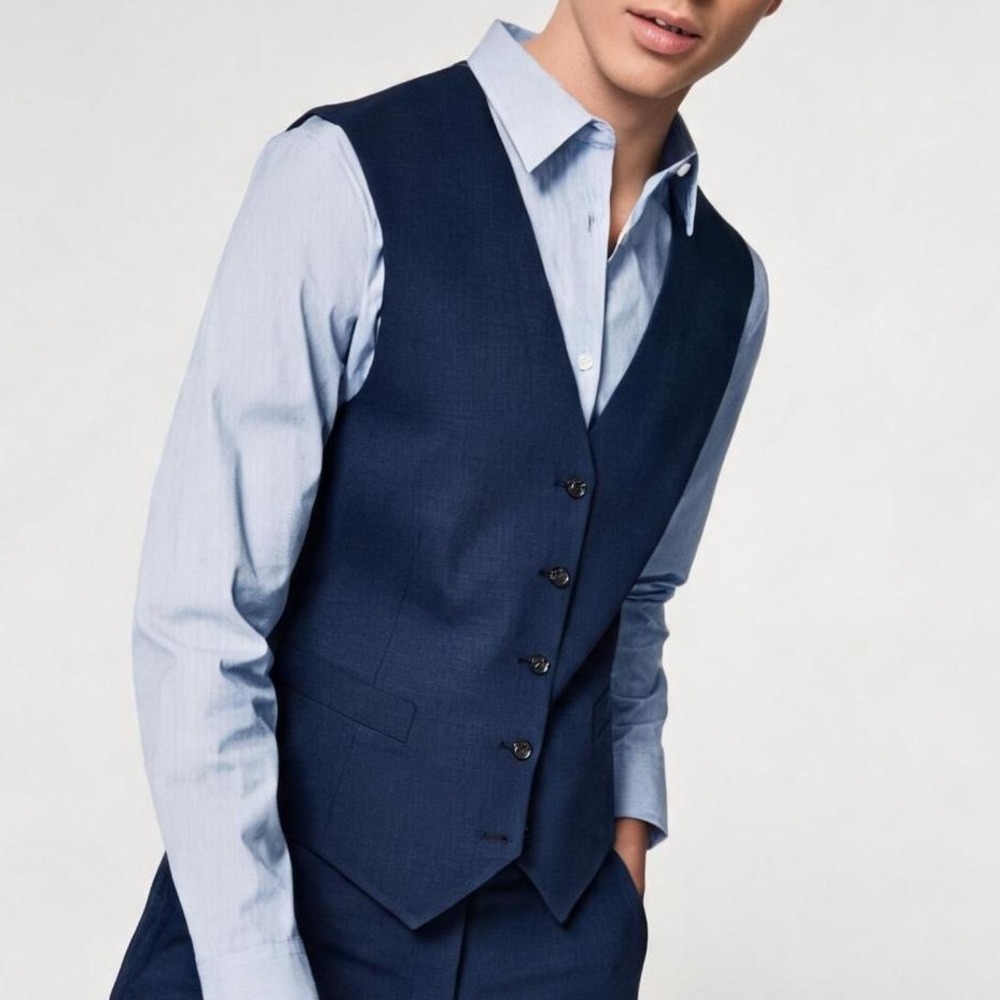 Tommy Hilfiger Mens Flynn Suit Vest XL Blue Wool Bend Tailored Formal Waistcoat
